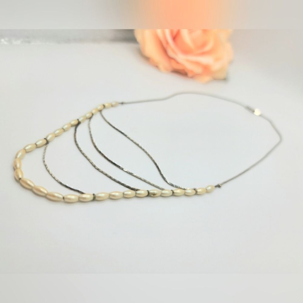 Vintage silver layered chain pearl necklace